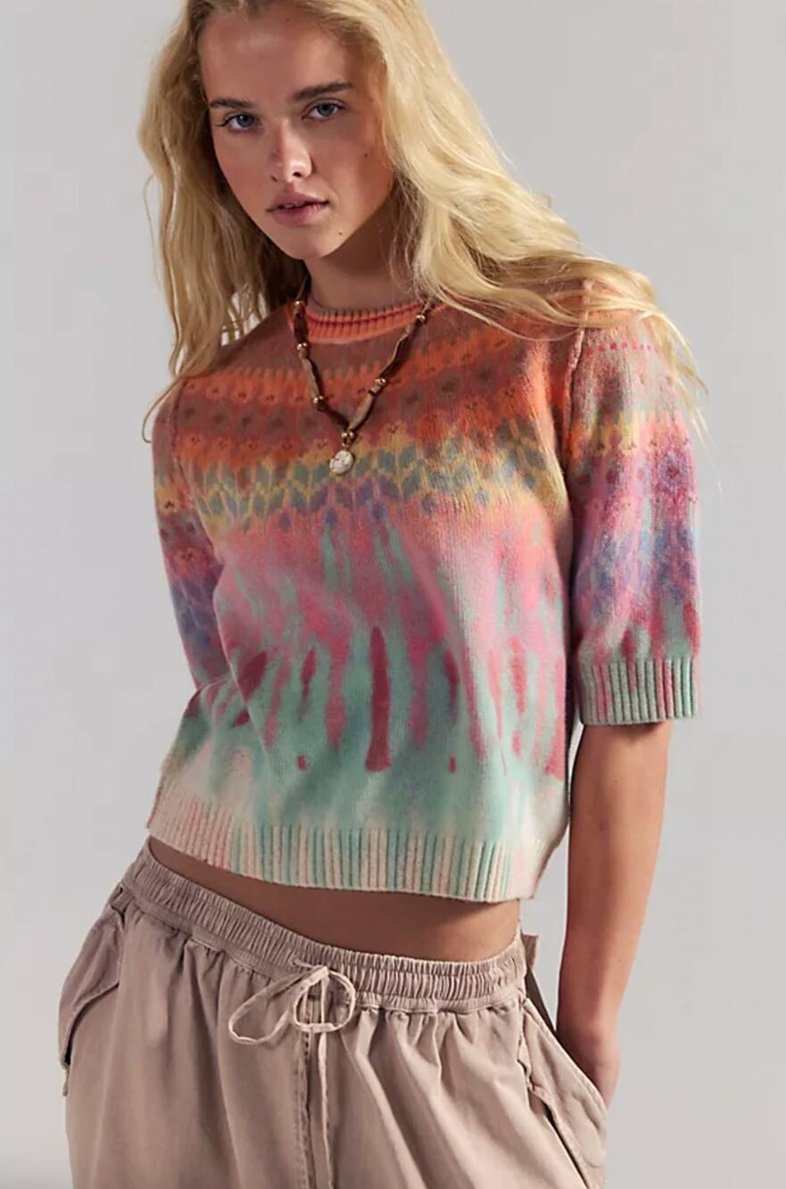 Free People Twilight Cashmere Tee, Sunrise Combo, NWT, Size M